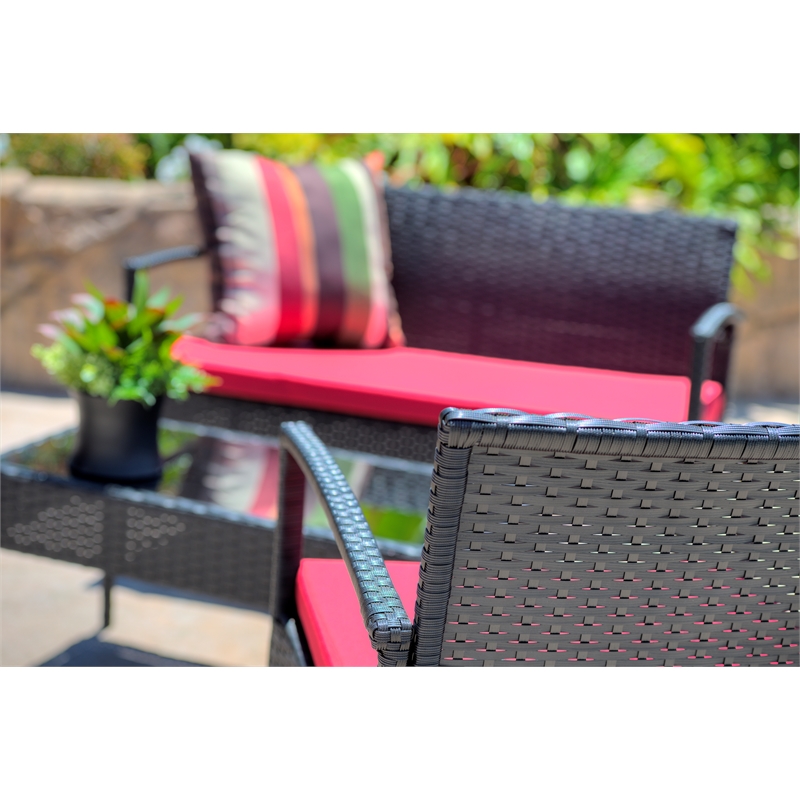 Thy-Hom Teaset 4 Piece Patio Bitro Set Outdoor Conversation Set in Black/Red