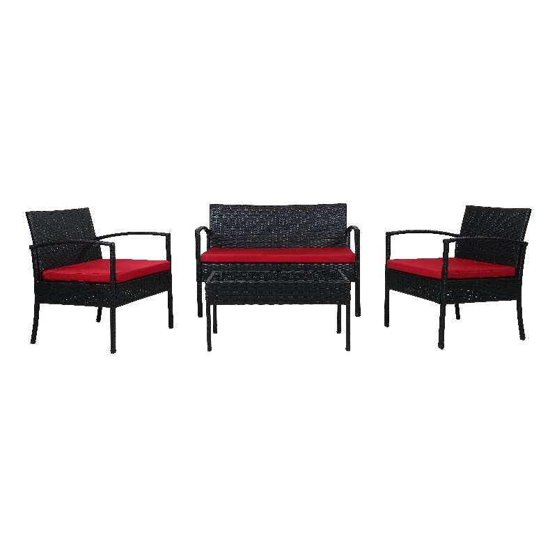 Thy-Hom Teaset 4 Piece Patio Bitro Set Outdoor Conversation Set in Black/Red