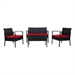 Thy-Hom Teaset 4 Piece Patio Bitro Set Outdoor Conversation Set in Black/Red