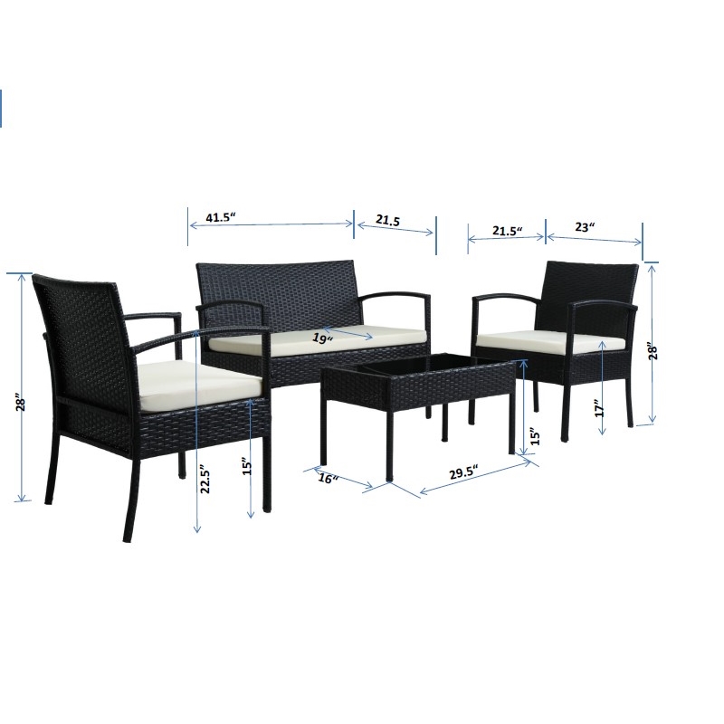 Teaset 4 Piece Patio Outdoor Conversation Set in Black/Blue by Thy-Hom