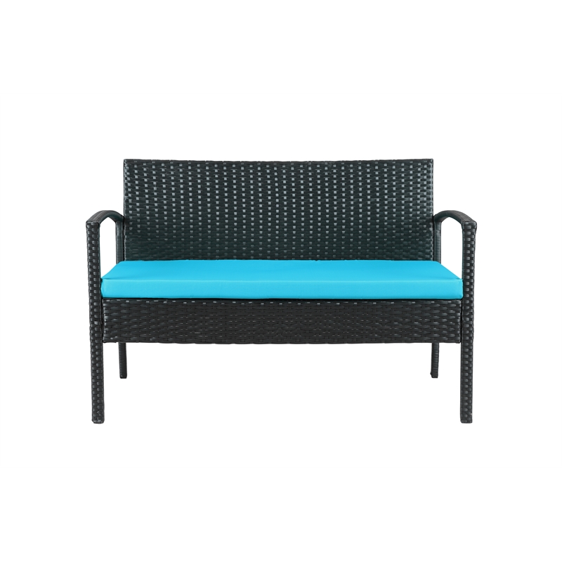 Teaset 4 Piece Patio Outdoor Conversation Set in Black/Blue by Thy-Hom