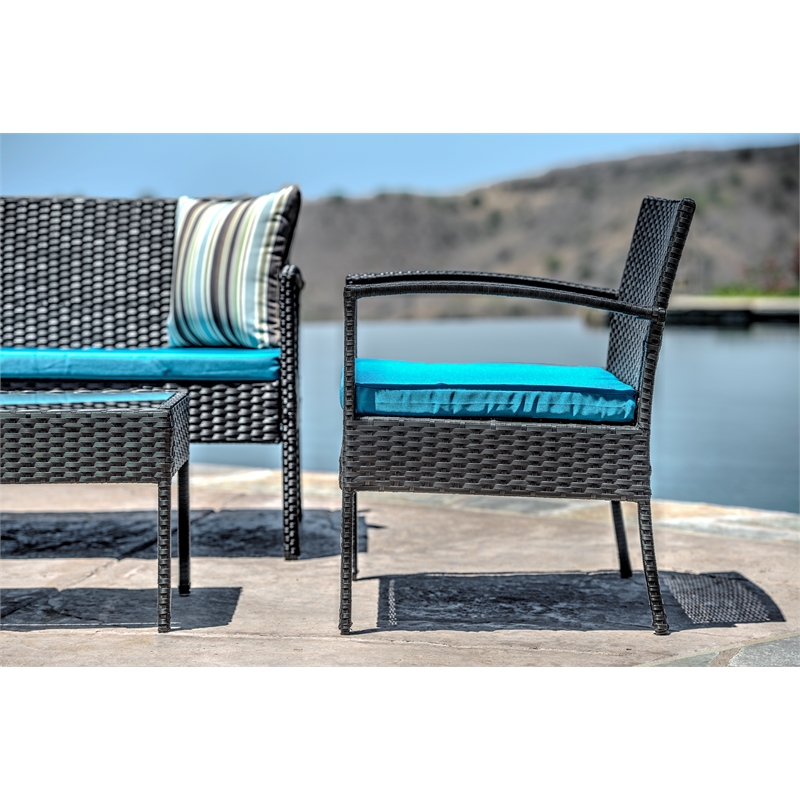 Teaset 4 Piece Patio Outdoor Conversation Set in Black/Blue by Thy-Hom