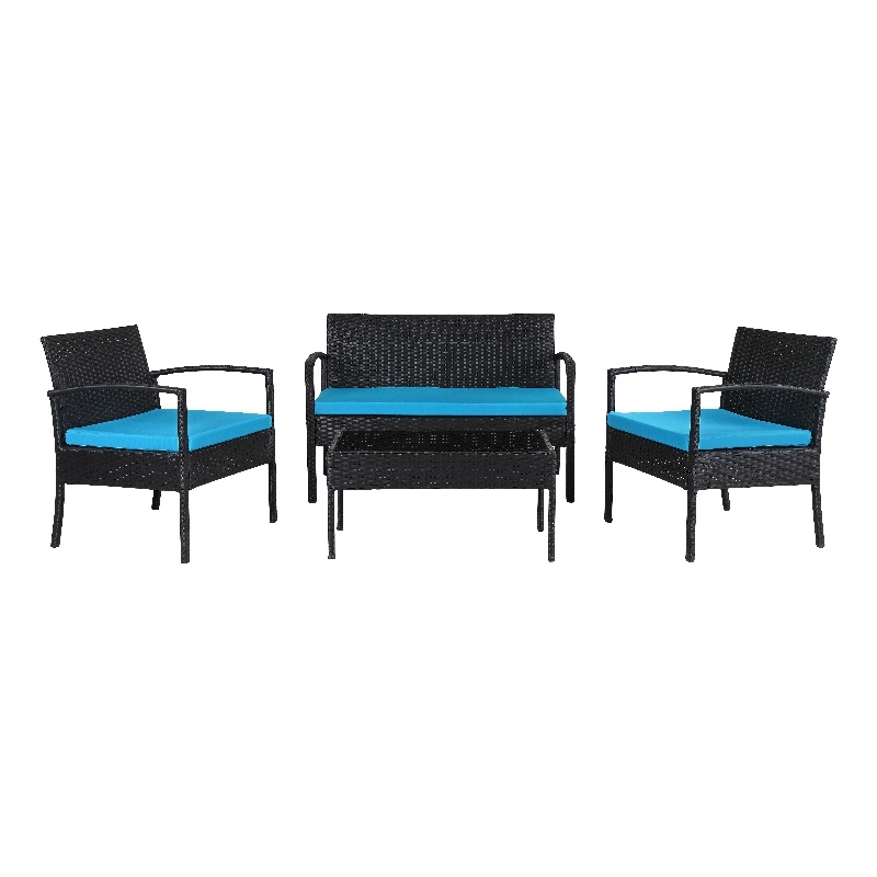 Teaset 4 Piece Patio Outdoor Conversation Set in Black/Blue by Thy-Hom