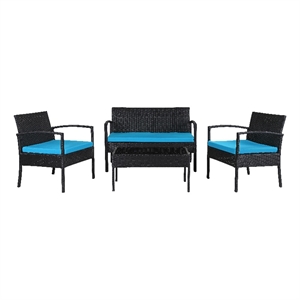 Teaset 4 Piece Patio Outdoor Conversation Set in Black/Blue by Thy-Hom