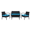 Teaset 4 Piece Patio Outdoor Conversation Set in Black/Blue by Thy-Hom
