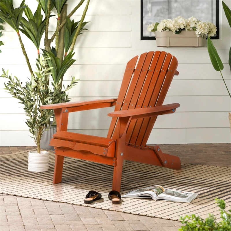 Villartet Solid Wood Classic Adirondack Outdoor Folding Chair Walnut by Thy-Hom