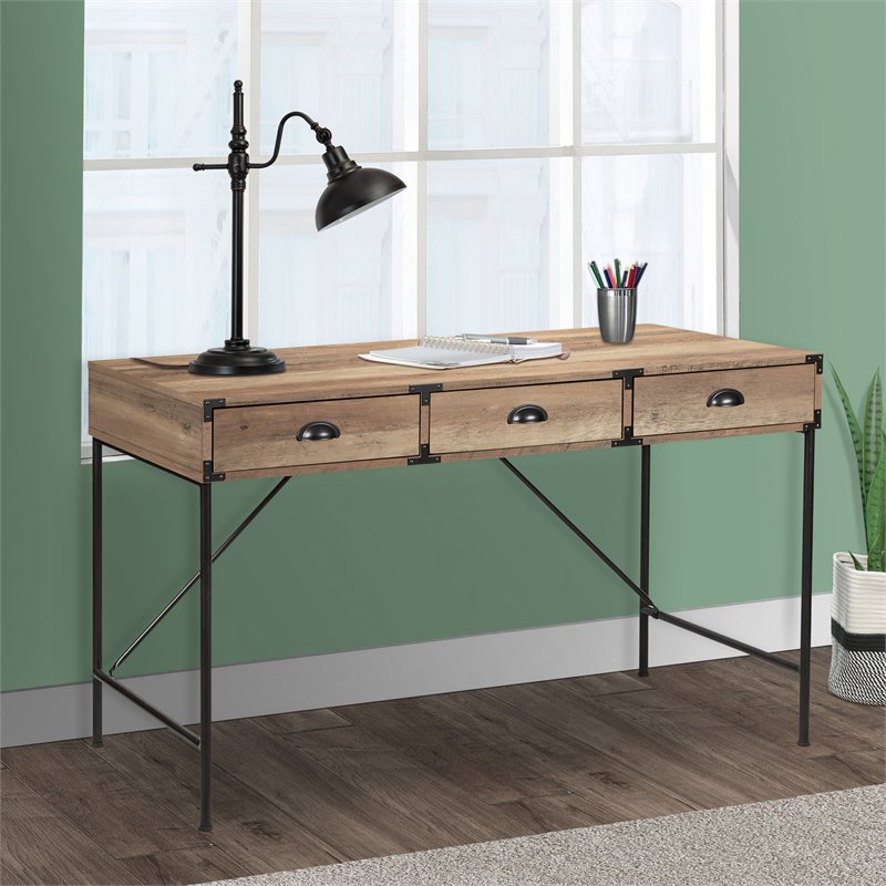 AGHDECO Orman Contemporary Steel and Wood Desk in Rustic Oak