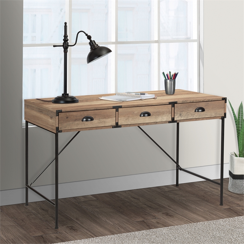 AGHDECO Orman Contemporary Steel and Wood Desk in Rustic Oak