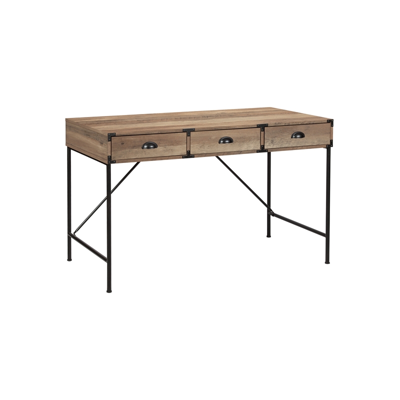 AGHDECO Orman Contemporary Steel and Wood Desk in Rustic Oak