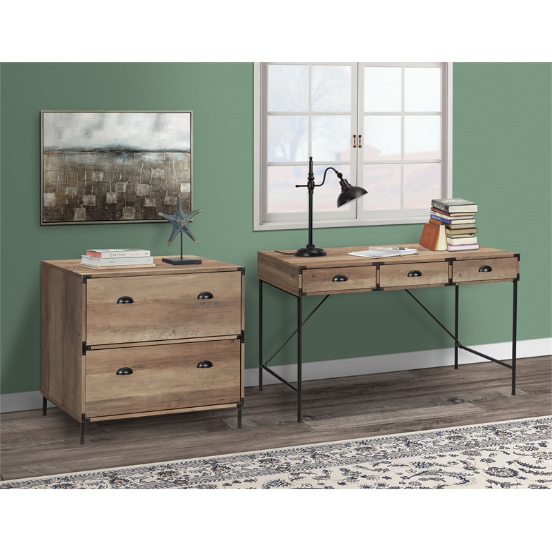 AGHDECO Orman Contemporary Steel and Wood Desk in Rustic Oak