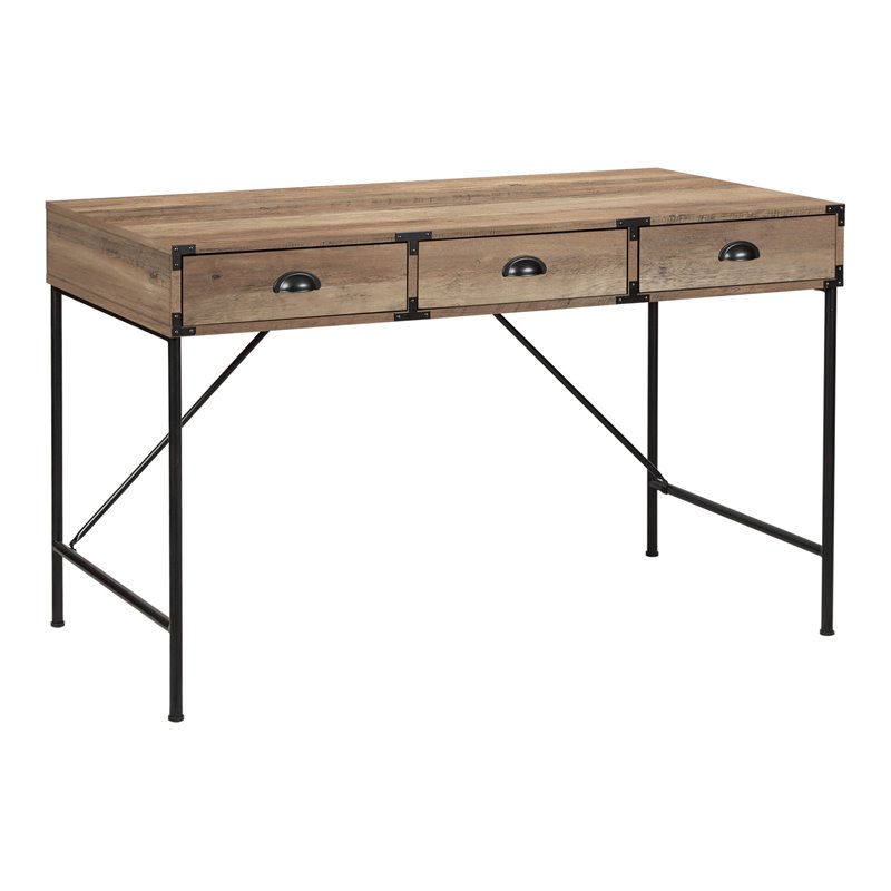 AGHDECO Orman Contemporary Steel and Wood Desk in Rustic Oak