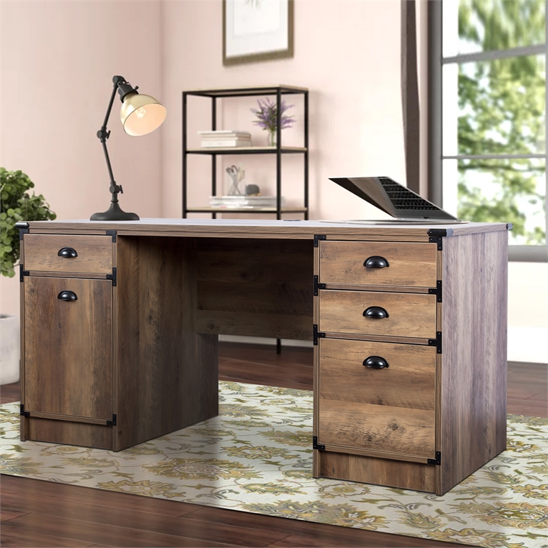 AGHDECO Orman Transitional Particle Board and Wood Desk in Oak