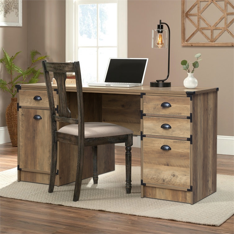 AGHDECO Orman Transitional Particle Board and Wood Desk in Oak