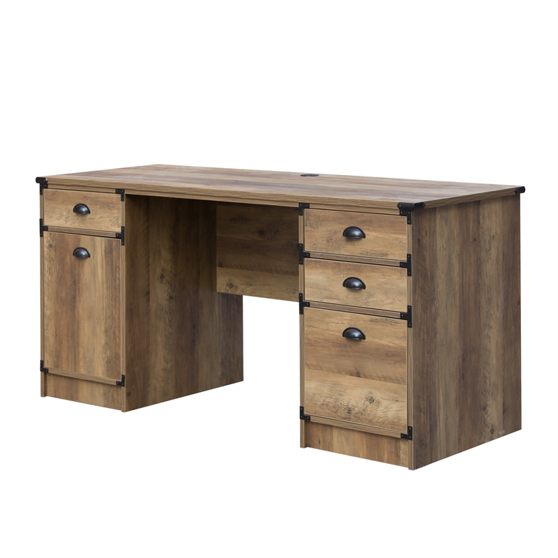 AGHDECO Orman Transitional Particle Board and Wood Desk in Oak