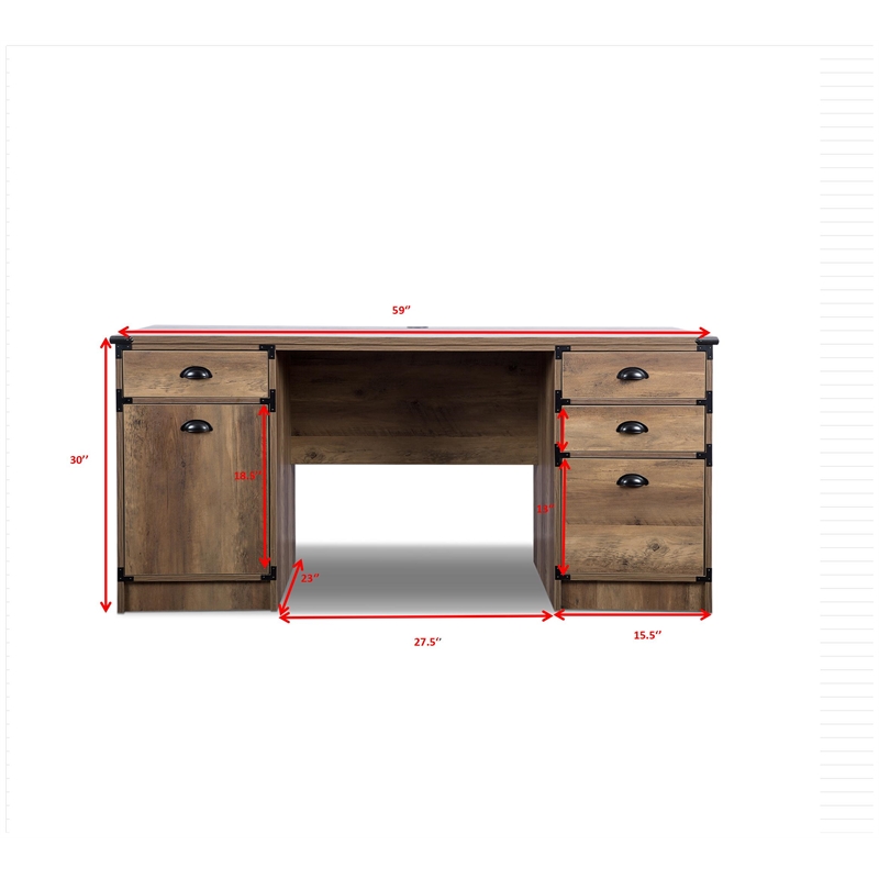 AGHDECO Orman Transitional Particle Board and Wood Desk in Oak