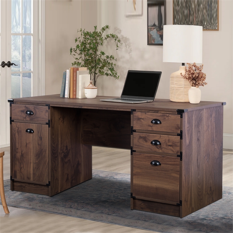 AGHDECO Orman Transitional Particle Board/Wood Desk in Walnut