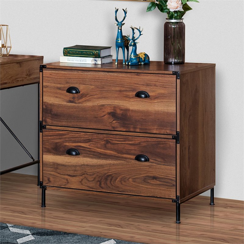 AGHDECO Orman 2-Drawer Wood Lateral Filing Cabinet in Walnut