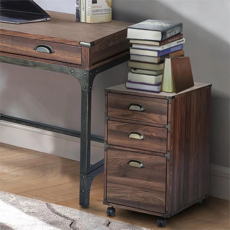 AGHDECO Howery 3-Drawer Particle Board/Wood Filing Cabinet in Walnut