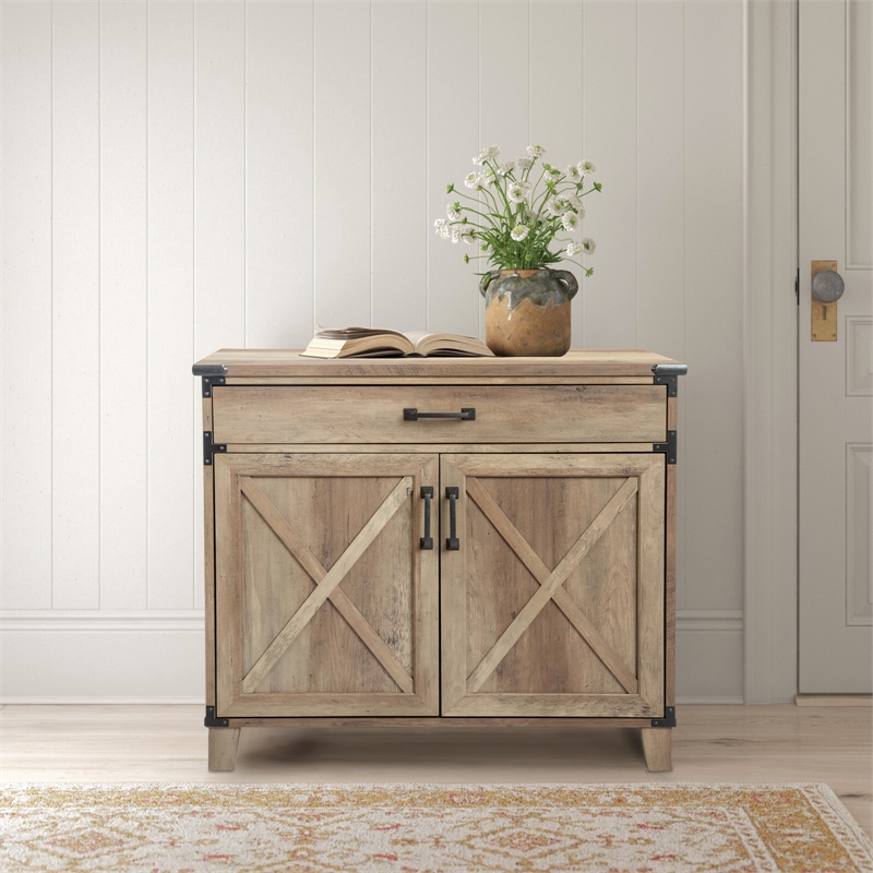 AGHDECO Roney 1-Drawer Particle Board/Wood Storage Cabinet in Rustic Oak