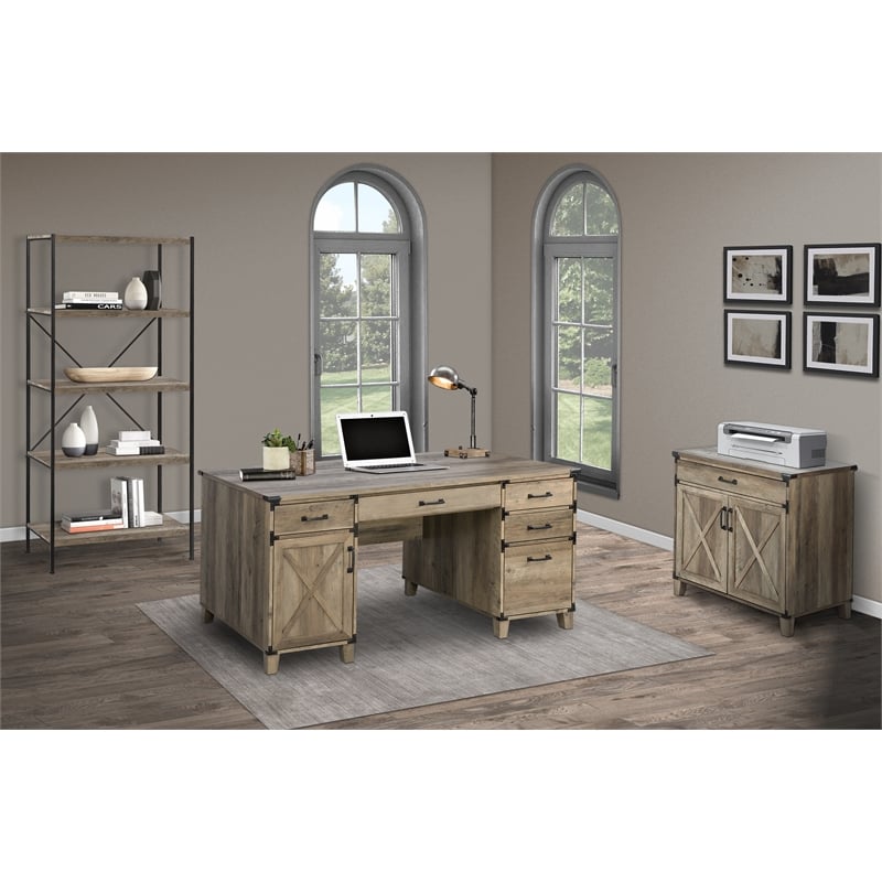 AGHDECO Roney Farmhouse Wooden Home Office Desk in Rustic Oak