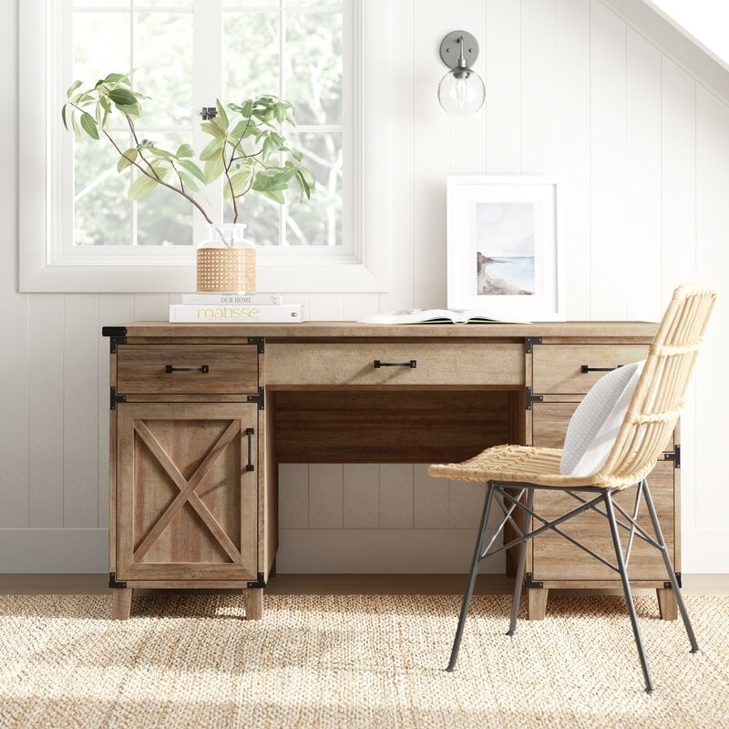AGHDECO Roney Farmhouse Wooden Home Office Desk in Rustic Oak