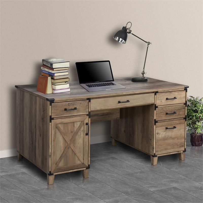 AGHDECO Roney Farmhouse Wooden Home Office Desk in Rustic Oak