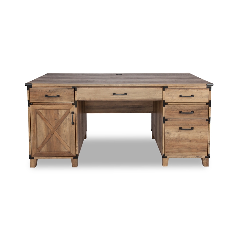 AGHDECO Roney Farmhouse Wooden Home Office Desk in Rustic Oak