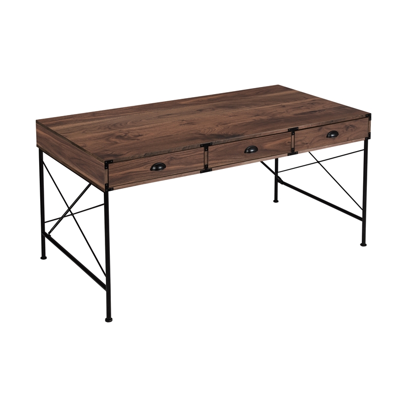 AGHDECO Brunei 3-Drawer Traditional Engineered Wood Writing Desk in Walnut