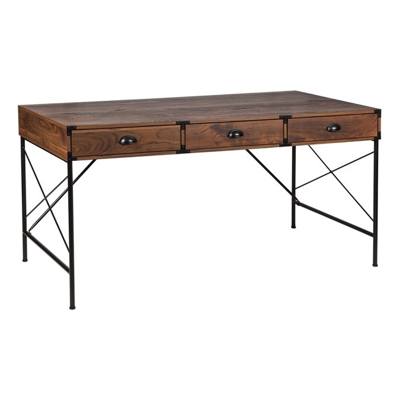 AGHDECO Brunei 3-Drawer Traditional Engineered Wood Writing Desk in Walnut