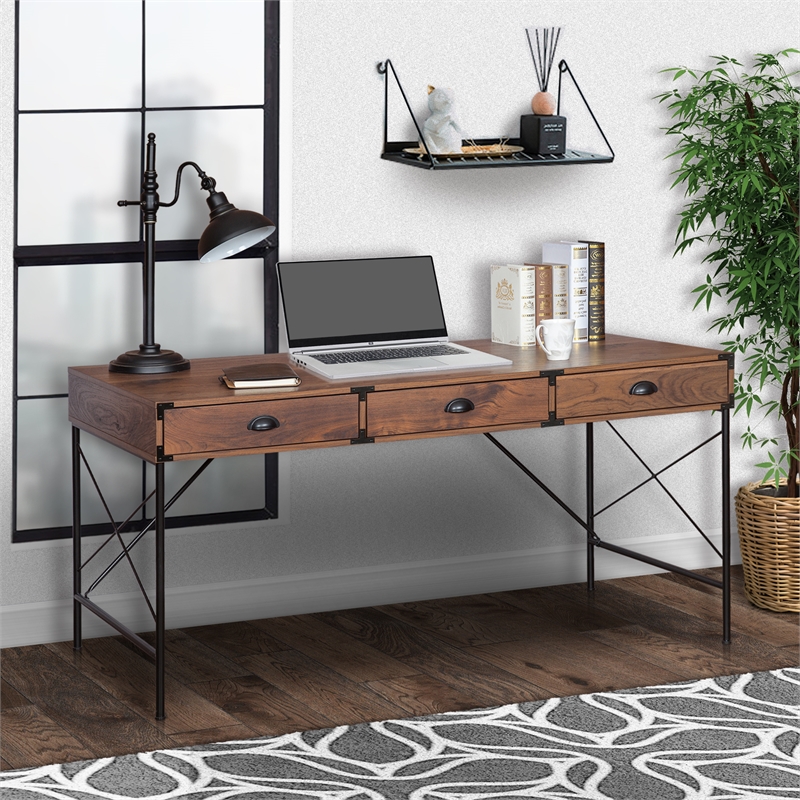 AGHDECO Brunei 3-Drawer Traditional Engineered Wood Writing Desk in Walnut