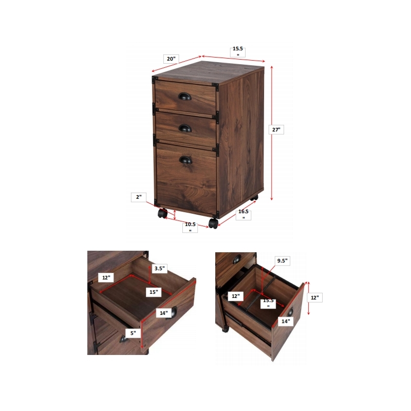 AGHDECO Brunei Modern Engineered Wood File Drawer with Metal Hardware in Walnut