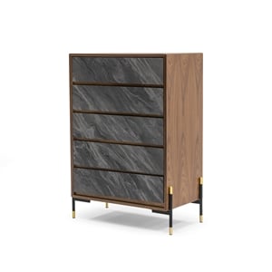 Limari Home Metcalf Mid-Century Veneer and MDF Wood Bedroom Chest in Gray/Walnut