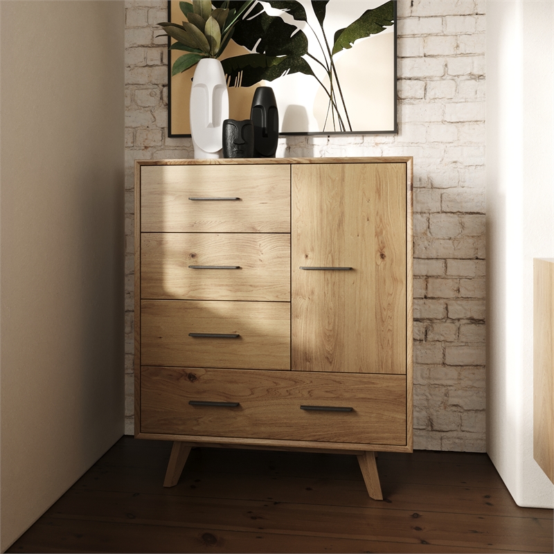 Limari Home Claire Contemporary Veneer Wood and Metal Chest in Walnut Natural