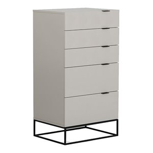 limari home hera modern mdf wood and metal 5 drawers bedroom chest in gray/black