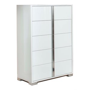 Limari Home San MDF Wood and Steel 5 Drawers Bedroom Chest in White/Silver