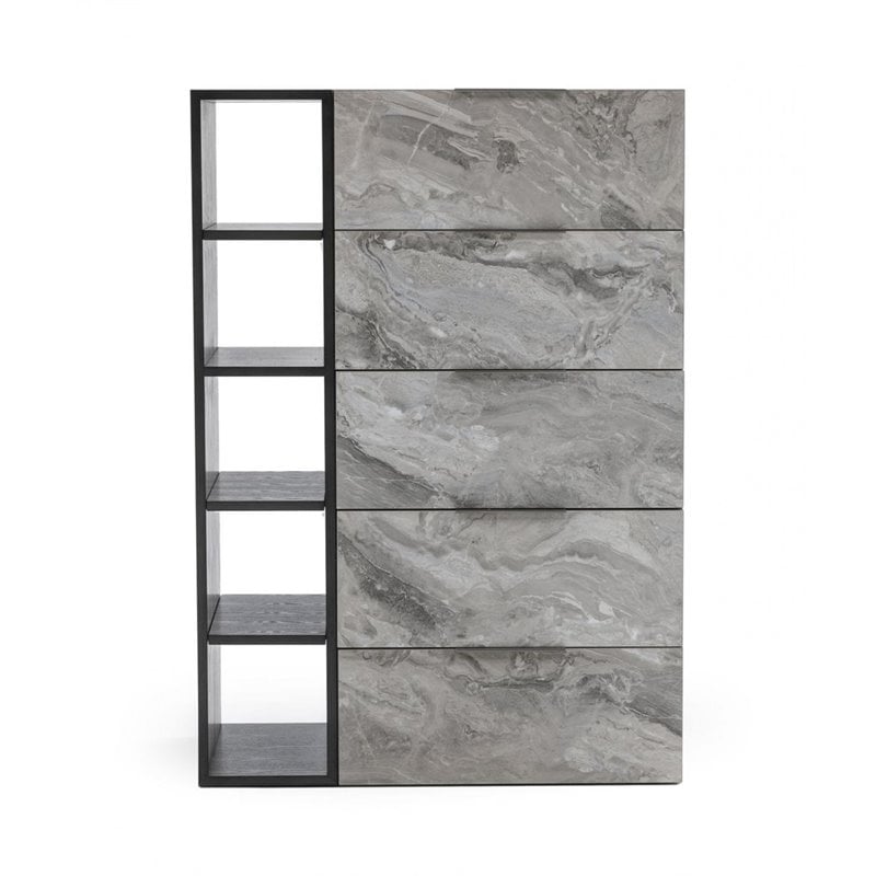 Limari Home Maranello Modern MDF Wood and Faux Marble Bedroom Chest in Gray Wash