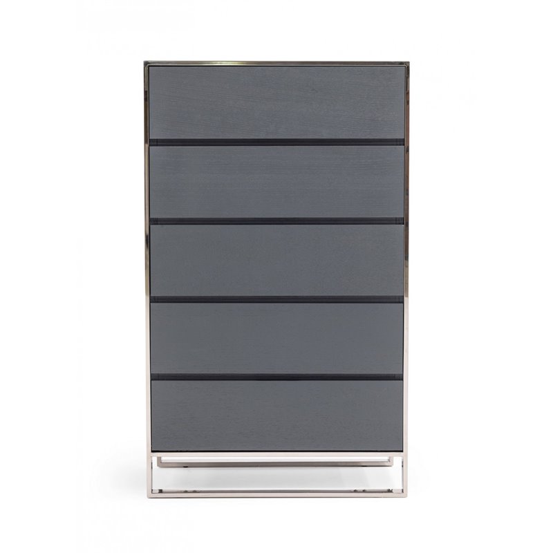 Limari Home Jolene Modern Veneer Wood and Stainless Steel Bedroom Chest in Gray