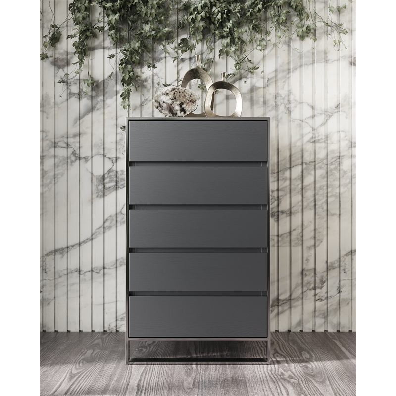 Limari Home Jolene Modern Veneer Wood and Stainless Steel Bedroom Chest in Gray