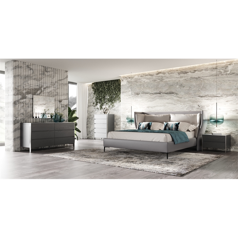 Limari Home Jolene Modern Veneer Wood and Stainless Steel Bedroom Chest in Gray