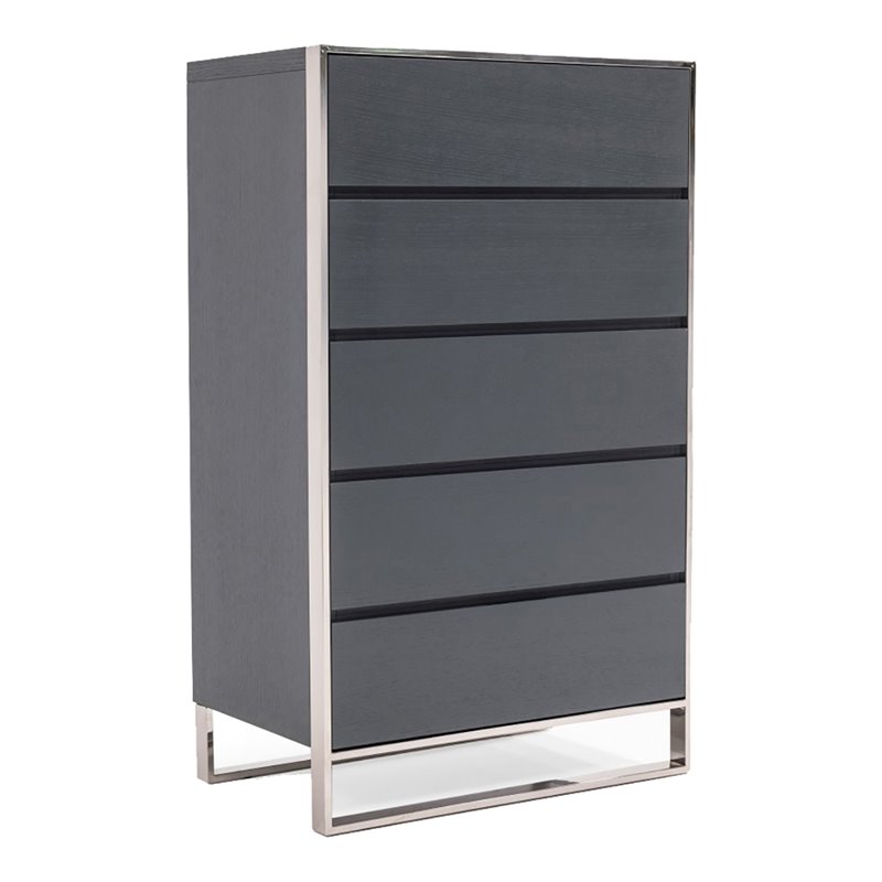 Limari Home Jolene Modern Veneer Wood and Stainless Steel Bedroom Chest in Gray