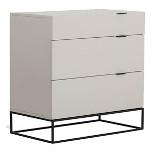 limari home hera mdf wood and metal 3 drawers bedroom dresser in gray/black
