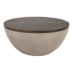 Limari Home Marie Round Concrete/Solid Wood Coffee Table in Gray/Brown Oak