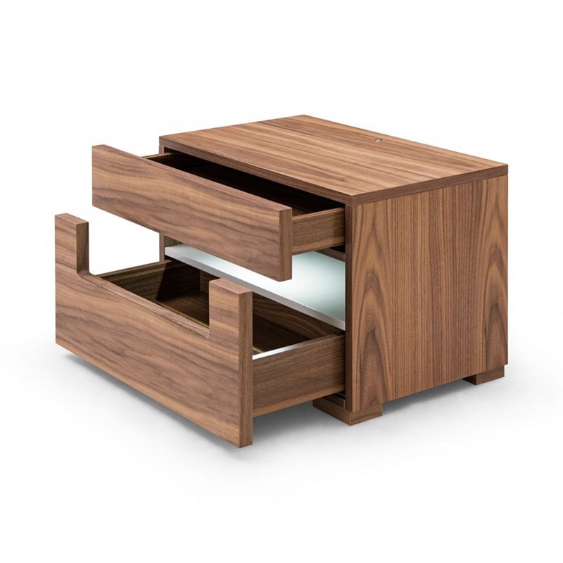 Limari Home Ceres LED Contemporary Veneer and MDF Wood Nightstand in Walnut