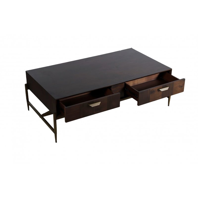 Limari Home Shane Acacia Wood/Metal Coffee Table in Dark Brown/Antique Brass