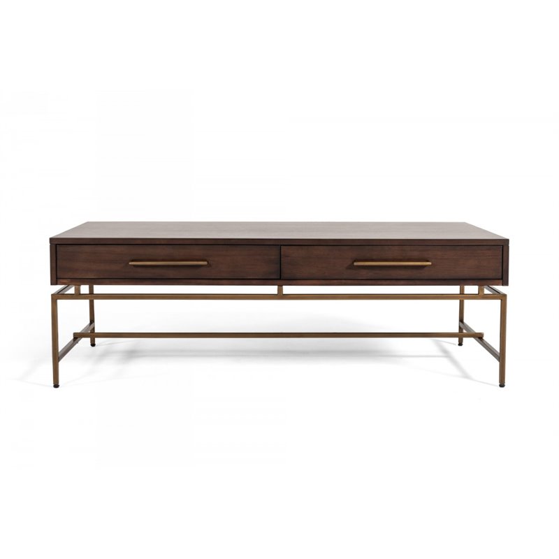 Limari Home Nathan Acacia Wood/Metal Coffee Table in Dark Brown/Antique Brass