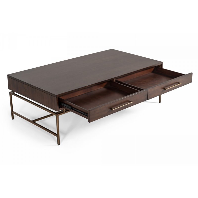 Limari Home Nathan Acacia Wood/Metal Coffee Table in Dark Brown/Antique Brass