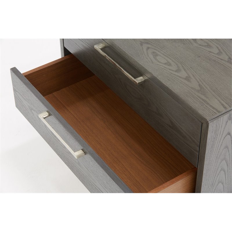 Limari Home Soria Modern Wood and Stainless Steel Bedroom Nightstand in Gray