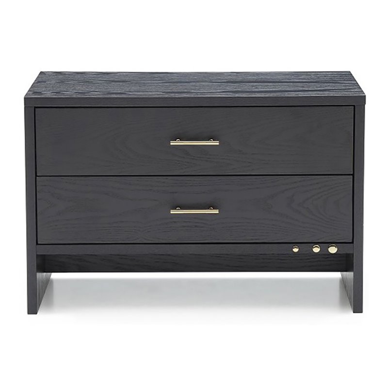Limari Home Wales 2-Drawer Modern Veneer Wood and Metal Nightstand in Gray Ash