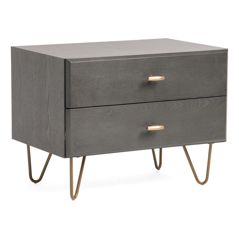 Limari Home Bryan Modern Veneer Wood and Metal Bedroom Nightstand in Gray/Gold