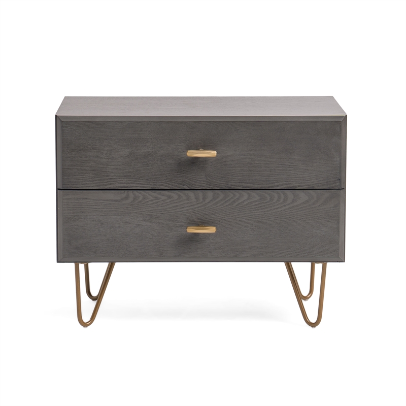 Limari Home Bryan Modern Veneer Wood and Metal Bedroom Nightstand in Gray/Gold